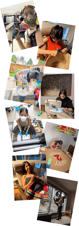 Collage of sarah doing different crafts